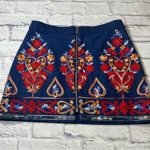 Free the Roses Navy and Red Embroidered Zip Up Mini Skirt.